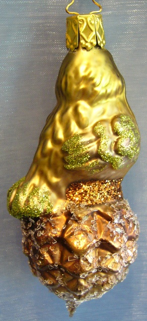 Vogel grün/gold auf Zapfen 4104IG