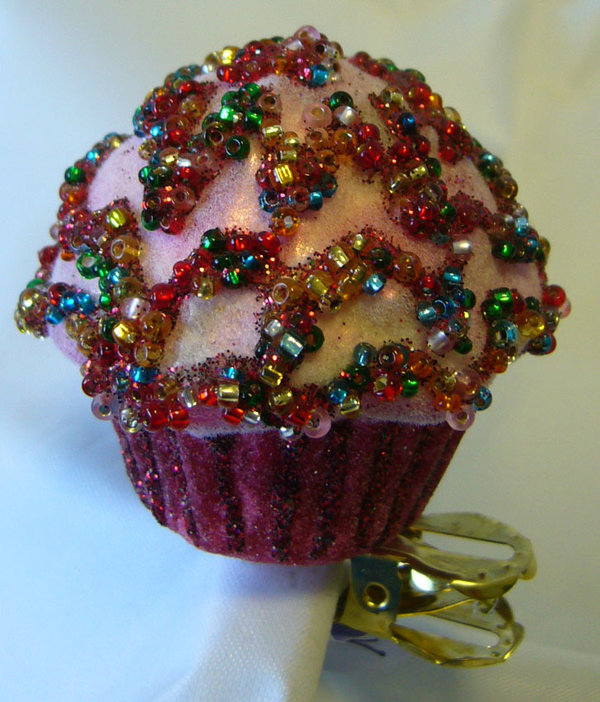 Cupcake (Muffin) dunkelrot/rosa, auf Clip 3167C